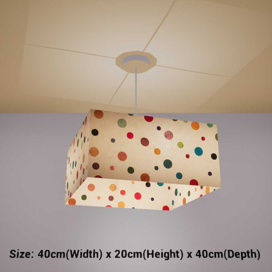Square Lamp Shade - P39 - Polka Dots on Natural Lokta, 40cm(w) x 20cm(h) x 40cm(d) - Imbue Lighting