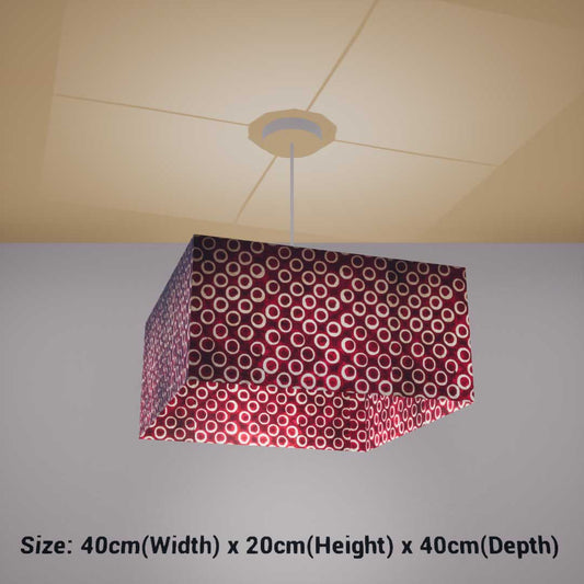 Square Lamp Shade - P73 - Batik Red Circles, 40cm(w) x 20cm(h) x 40cm(d) - Imbue Lighting