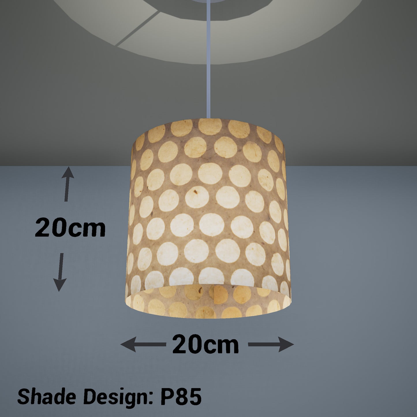 Drum Lamp Shade - P85 ~ Batik Dots on Natural, 20cm(d) x 20cm(h)