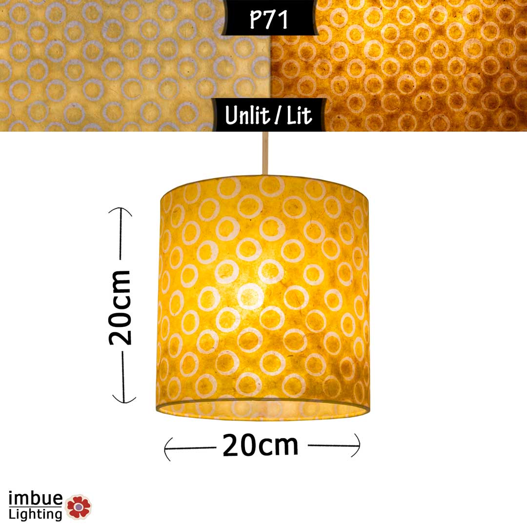 Drum Lamp Shade - P71 - Batik Yellow Circles, 20cm(d) x 20cm(h) - Imbue Lighting
