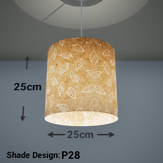 Drum Lamp Shade - P28 - Batik Leaf on Natural, 25cm x 25cm