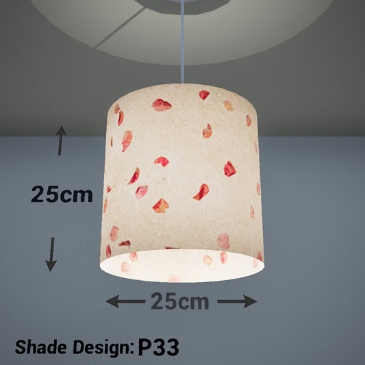 Drum Lamp Shade - P33 - Rose Petals on Natural Lokta, 25cm x 25cm