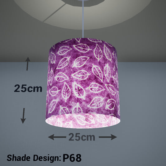 Drum Lamp Shade - P68 - Batik Leaf on Purple, 25cm x 25cm