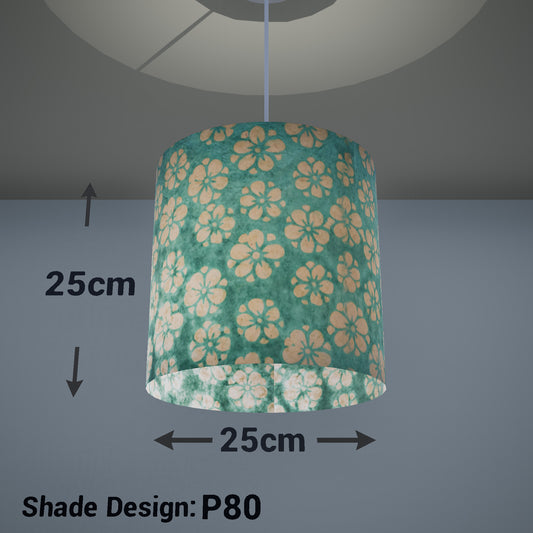 Drum Lamp Shade - P80 - Batik Star Flower Sea Foam, 25cm x 25cm