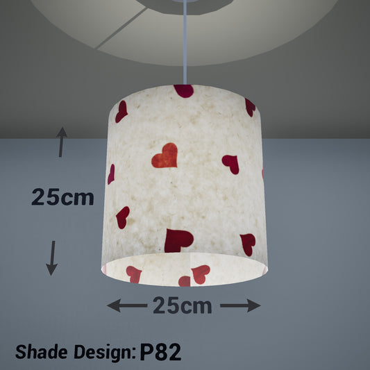 Drum Lamp Shade - P82 - Hearts on Lokta Paper, 25cm x 25cm