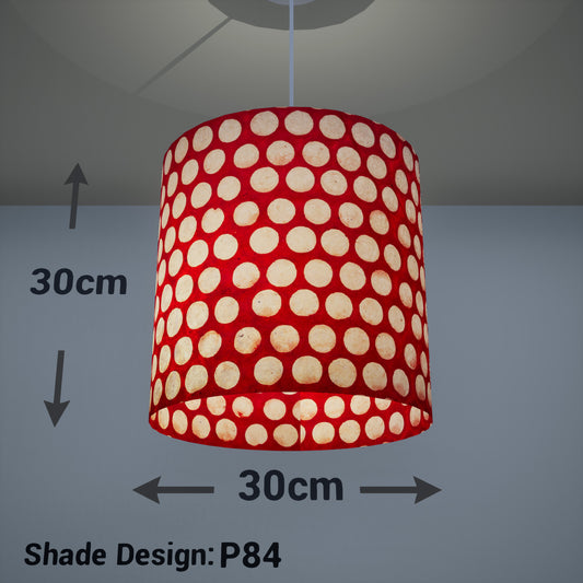 Drum Lamp Shade - P84 ~ Batik Dots on Red, 30cm(d) x 30cm(h)