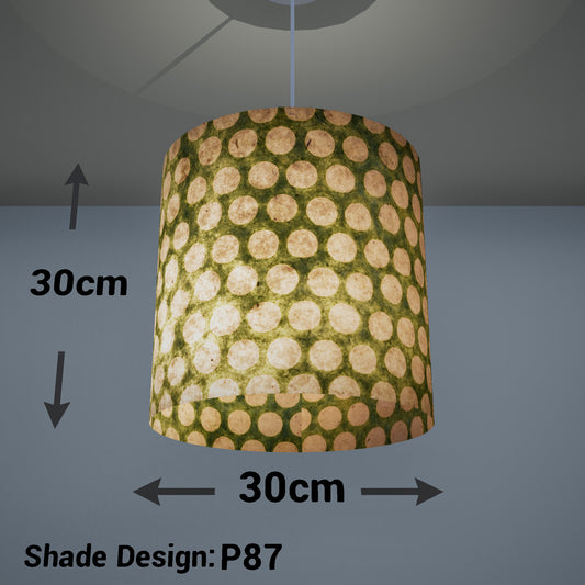 Drum Lamp Shade - P87 ~ Batik Dots on Green, 30cm(d) x 30cm(h)
