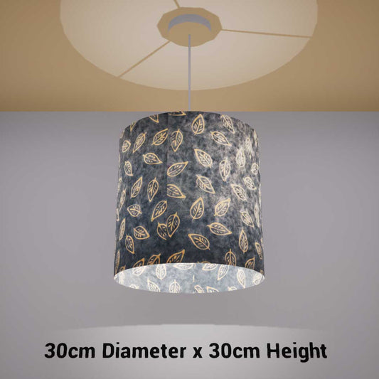 Drum Lamp Shade - P31 - Batik Leaf on Blue, 30cm(d) x 30cm(h) - Imbue Lighting