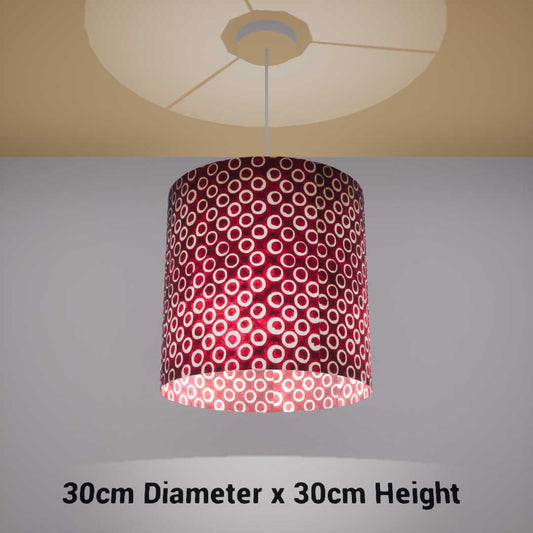 Drum Lamp Shade - P73 - Batik Cranberry Circles, 30cm(d) x 30cm(h)