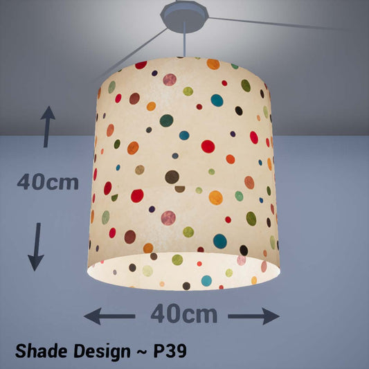 Drum Lamp Shade - P39 - Polka Dots on Natural Lokta, 40cm(d) x 40cm(h) - Imbue Lighting