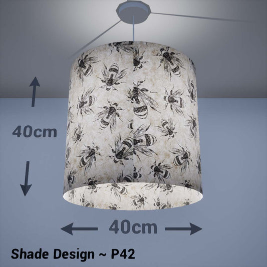 Drum Lamp Shade - P42 - Bees Screen Print on Natural Lokta, 40cm(d) x 40cm(h) - Imbue Lighting