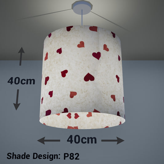 Drum Lamp Shade - P82 ~ Hearts on Lokta Paper, 40cm(d) x 40cm(h) - Imbue Lighting
