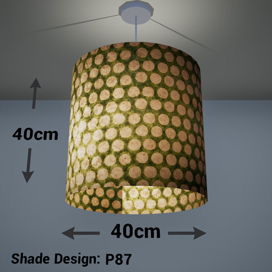 Drum Lamp Shade - P87 ~ Batik Dots on Green, 40cm(d) x 40cm(h)