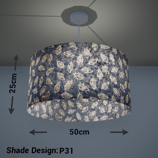 Drum Lamp Shade - P31 - Batik Leaf on Blue, 50cm(d) x 25cm(h)