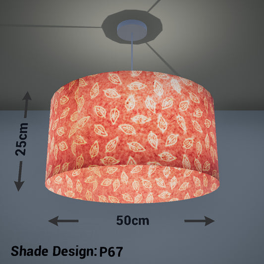 Drum Lamp Shade - P67 - Batik Leaf on Pink, 50cm(d) x 25cm(h)