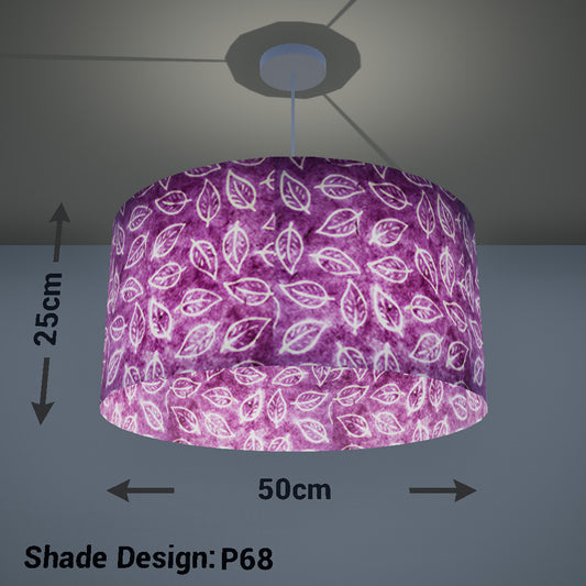 Drum Lamp Shade - P68 - Batik Leaf on Purple, 50cm(d) x 25cm(h)