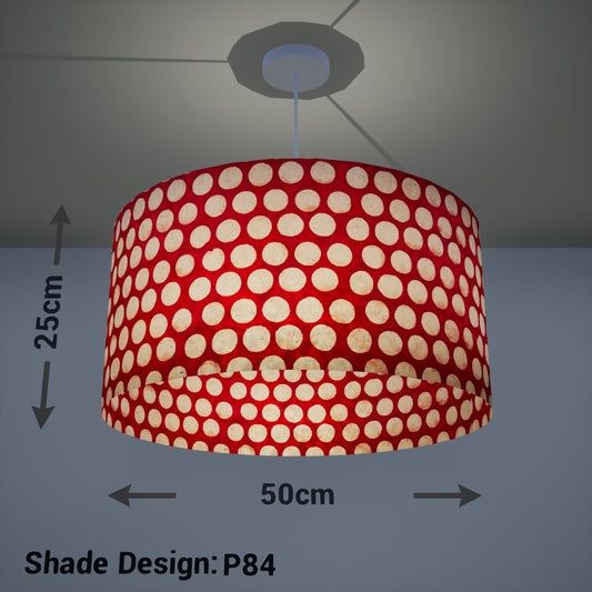 Drum Lamp Shade - P84 ~ Batik Dots on Red, 50cm(d) x 25cm(h)