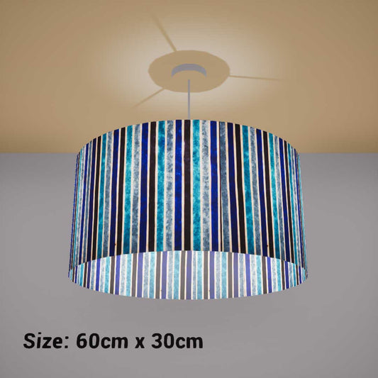 Drum Lamp Shade - P05 - Batik Stripes Blue, 60cm(d) x 30cm(h) - Imbue Lighting