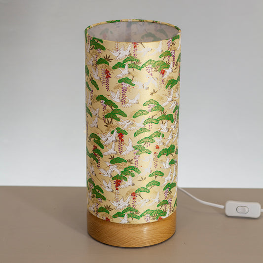 Flat Round Oak Table Lamp with 15cm x 30cm Lampshade in W05 ~ Washi Cranes