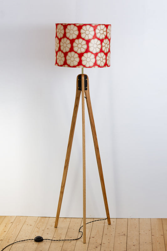 Oak Tripod Floor Lamp - P18 - Batik Big Flower on Red