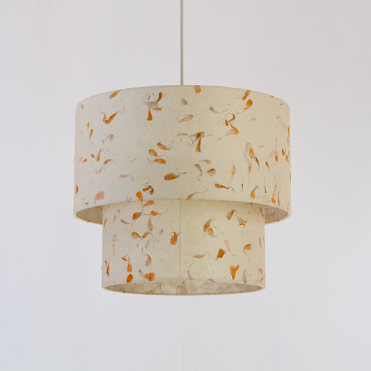 2 Tier Lamp Shade - P32 - Marigold Petals on Natural Lokta, 40cm x 20cm & 30cm x 15cm