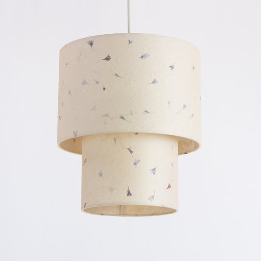 2 Tier Lamp Shade - P34 - Cornflower Petals on Natural Lokta, 30cm x 20cm & 20cm x 15cm