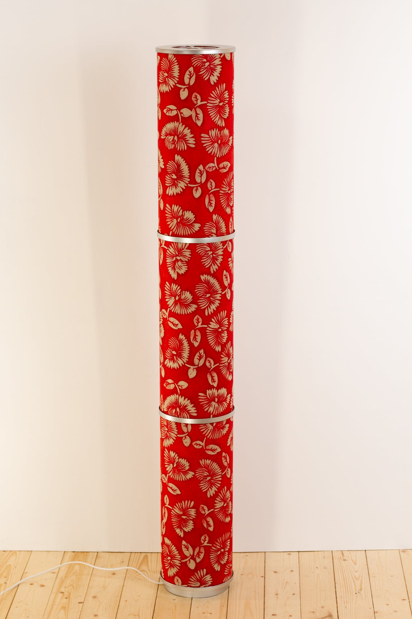 3 Panel Floor Lamp - B118 Batik Peony Red, 20cm(d) x 1.4m(h)
