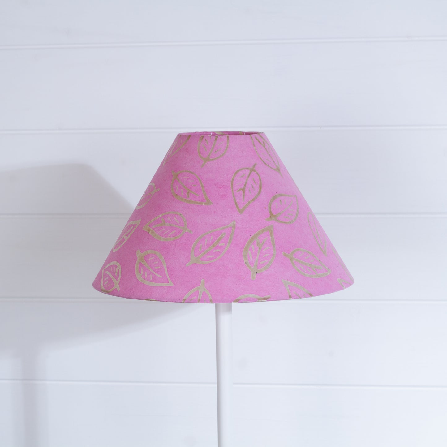 Conical Lamp Shade P67 - Batik Leaf on Pink, 10cm(top) x 30cm(bottom) x 17cm(height)