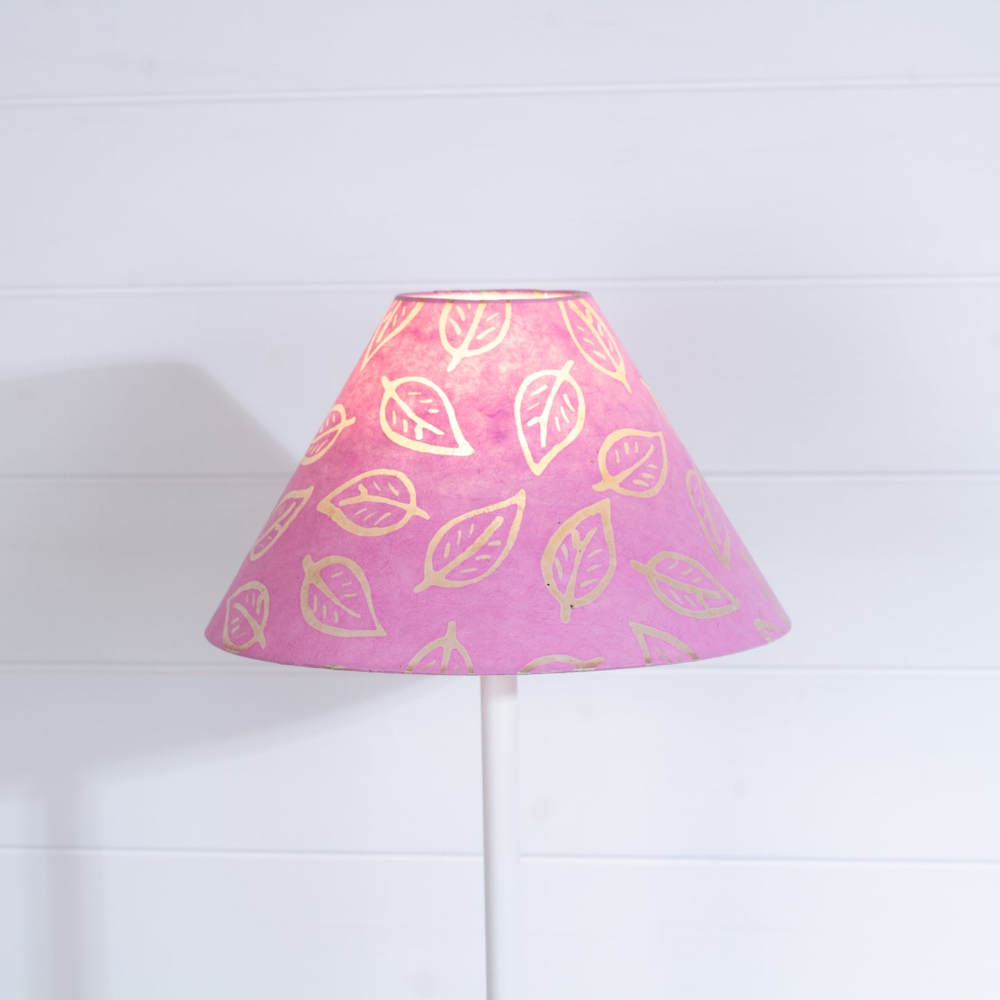 Conical Lamp Shade P67 - Batik Leaf on Pink, 10cm(top) x 30cm(bottom) x 17cm(height)