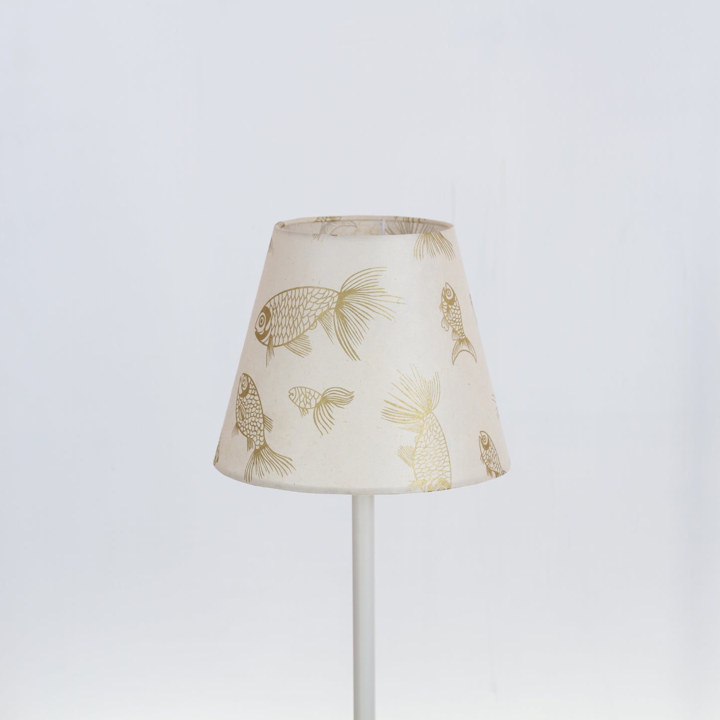 Conical Lamp Shade P40 - Gold Fish Screen Print on Natural Lokta, 15cm(top) x 25cm(bottom) x 20cm(height)