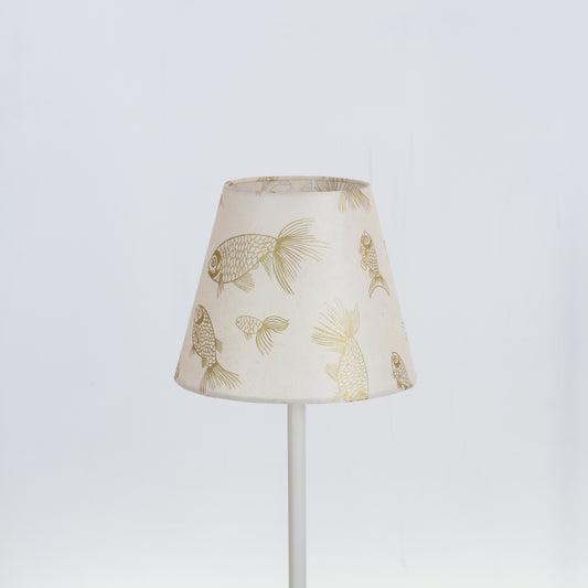 Conical Lamp Shade P40 - Gold Fish Screen Print on Natural Lokta, 15cm(top) x 25cm(bottom) x 20cm(height)