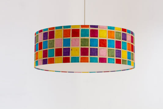 Drum Lamp Shade - P01 - Batik Multi Square, 60cm(d) x 20cm(h)