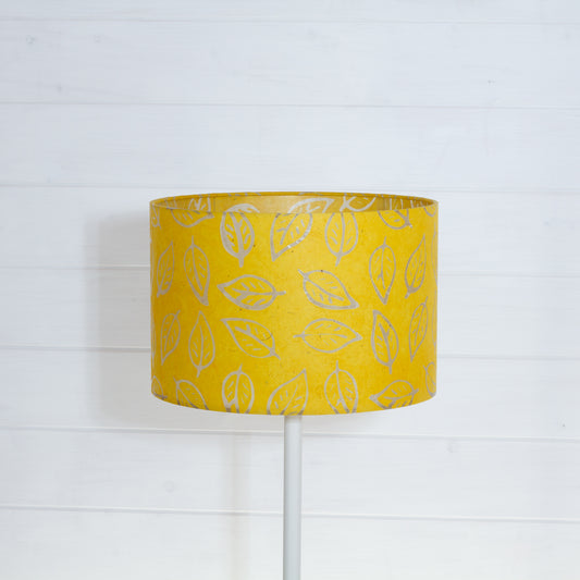 Drum Lamp Shade - B107 ~ Batik Leaf Yellow, 30cm(d) x 20cm(h)