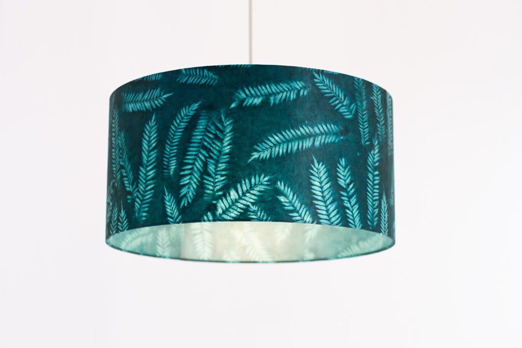 Drum Lamp Shade - B106 ~ Resistance Dyed Teal Fern, 40cm(d) x 20cm(h)