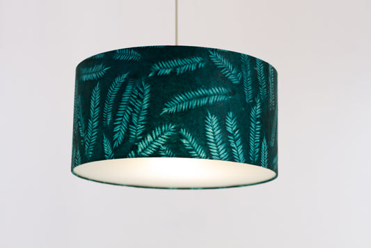 Drum Lamp Shade - B106 ~ Resistance Dyed Teal Fern, 40cm(d) x 20cm(h)