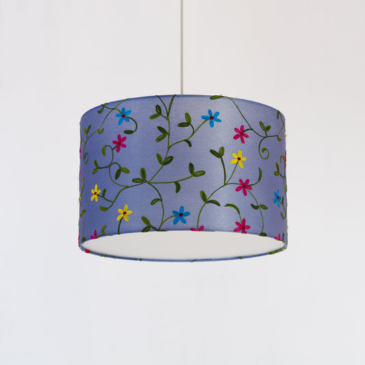 Drum Lamp Shade - P46 ~ Embroidered Evening Blue, 40cm(d) x 25cm(h)