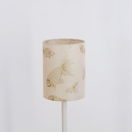 Drum Lamp Shade - P40 ~ Gold Fish Screen Print on Natural Lokta, 15cm(diameter)