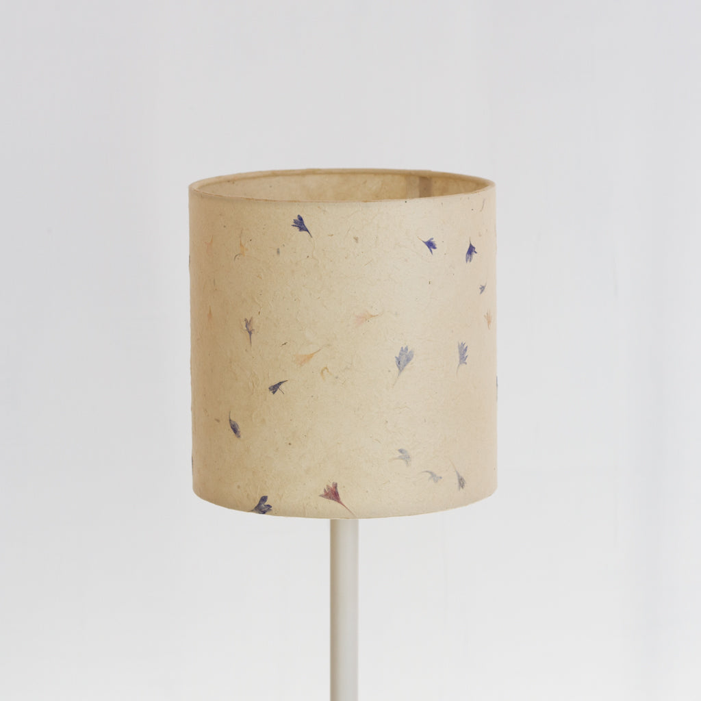 Drum Lamp Shade - P34 - Cornflower Petals on Natural Lokta, 20cm(d) x 20cm(h)