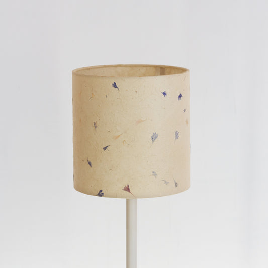 Drum Lamp Shade - P34 - Cornflower Petals on Natural Lokta, 20cm(d) x 20cm(h)