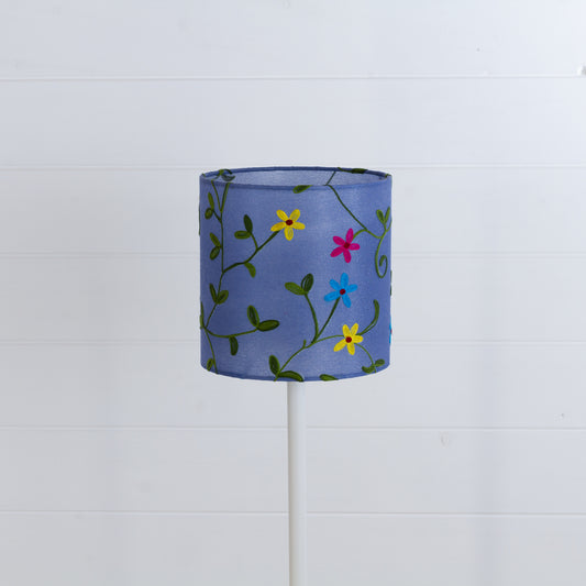Drum Lamp Shade - P46 ~ Embroidered Evening Blue, 20cm(d) x 20cm(h)