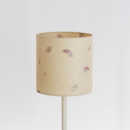 Drum Lamp Shade - P33 - Rose Petals on Natural Lokta, 20cm(d) x 20cm(h)