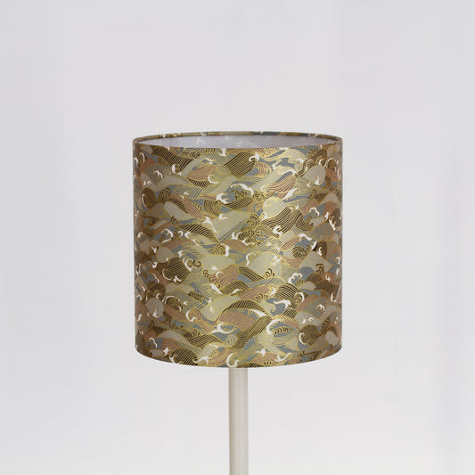 Drum Lamp Shade - W03 ~ Gold Waves on Greys, 20cm(d) x 20cm(h)