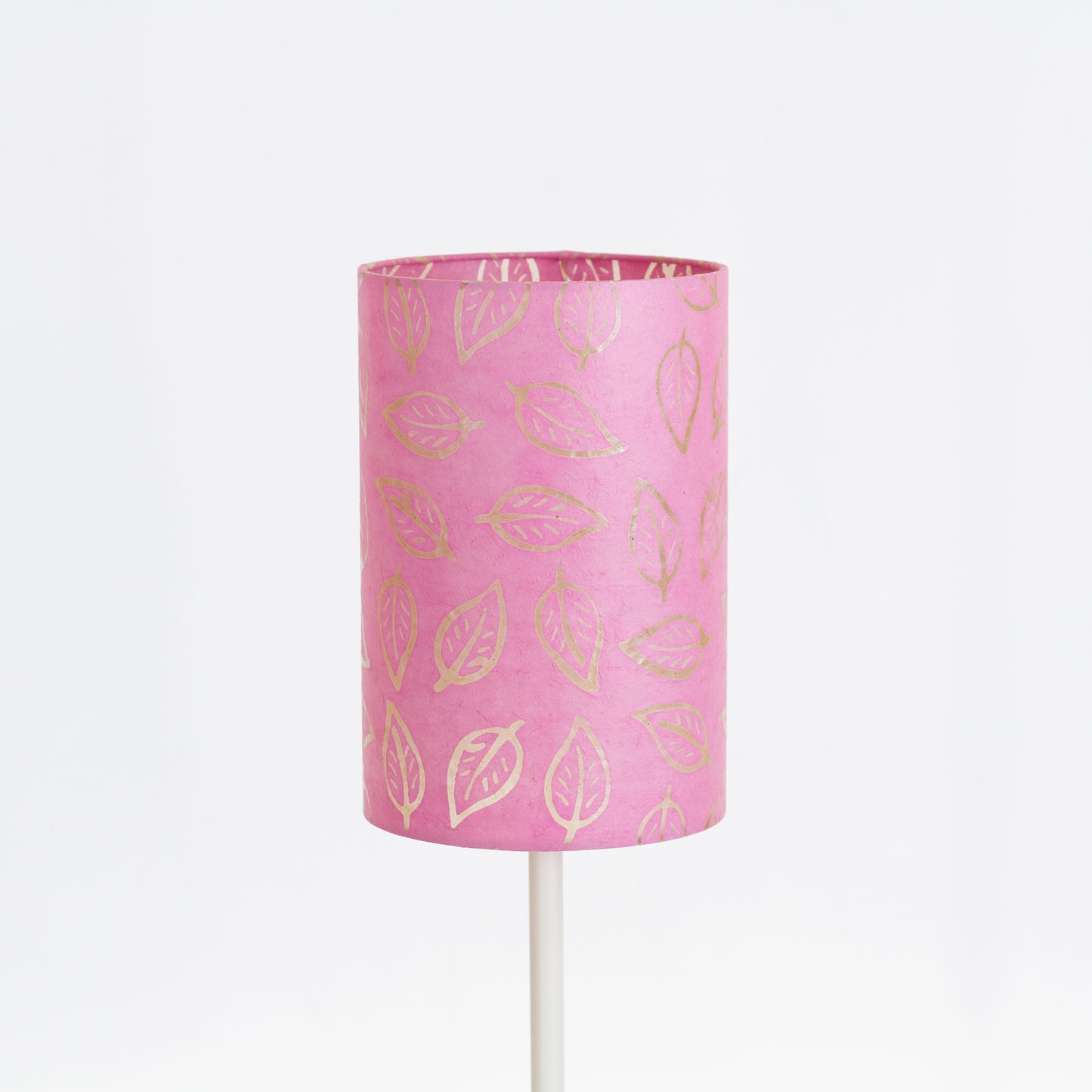 Drum Lamp Shade - P67 - Batik Leaf on Pink, 20cm(d) x 30cm(h)