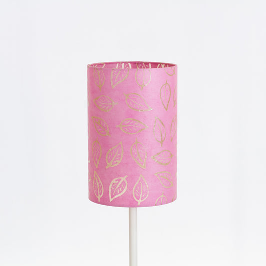 Drum Lamp Shade - P67 - Batik Leaf on Pink, 20cm(d) x 30cm(h)