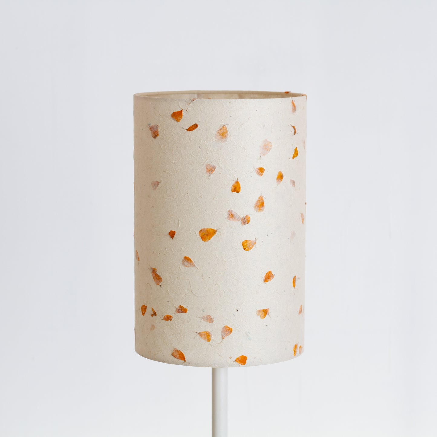Drum Lamp Shade - P32 - Marigold Petals on Natural Lokta, 20cm(d) x 30cm(h)
