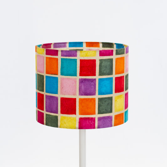 Drum Lamp Shade - P01 - Batik Multi Square, 25cm x 20cm