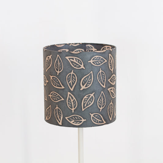 Drum Lamp Shade - B124 ~ Batik Leaf Grey, 25cm x 25cm