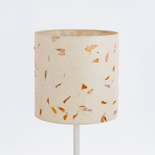 Drum Lamp Shade - P32 - Marigold Petals on Natural Lokta, 25cm x 25cm