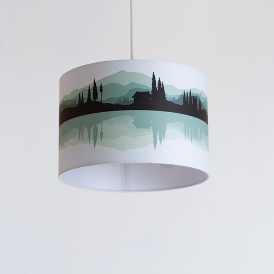 Landscape #3 Print Lampshade (Drum Lamp Shade 30cm(d) x 20cm(h) - Green (D11)