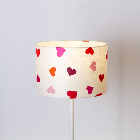 Drum Lamp Shade - P82 ~ Hearts on Lokta Paper, 30cm(d) x 20cm(h)